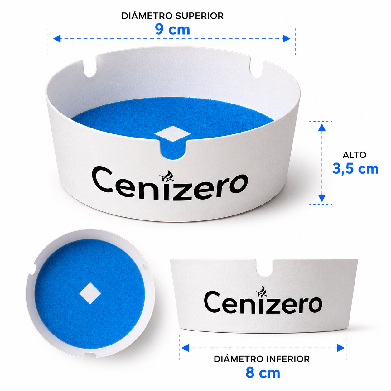 Medidas del cenicero desechable de cartón Cenizero